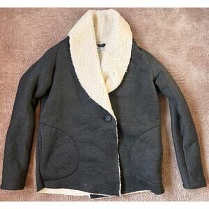 Susina Womens Gray Sherpa Lined Sweater Cadigan Pockets XSP